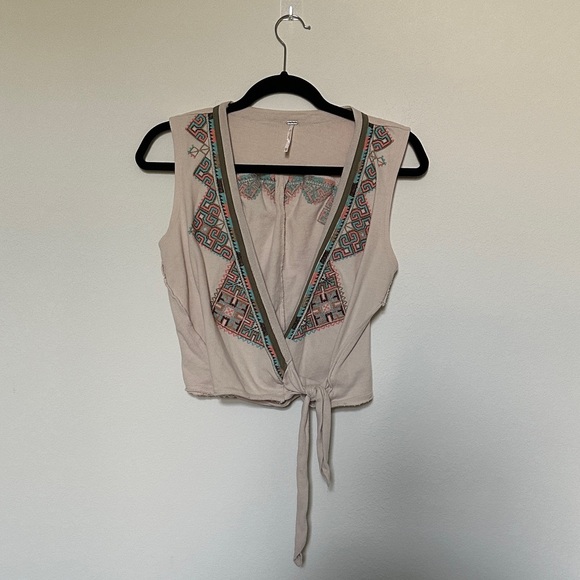 Free People Embroidered Beige Sleeveless Top Size XS - Picture 4 of 9